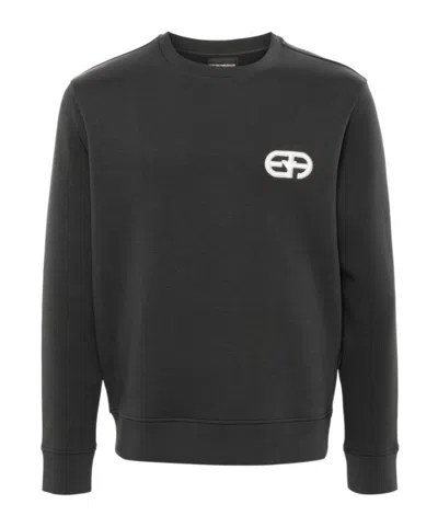 Emporio Armani Logo-embroidered Jersey Sweatshirt In Grey