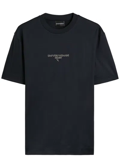 Emporio Armani Logo-embroidered Jersey T-shirt In Black