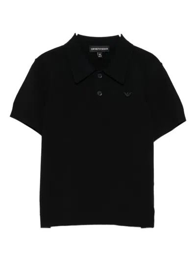 Emporio Armani Kids' Logo-embroidered Knit Polo Shirt In Black