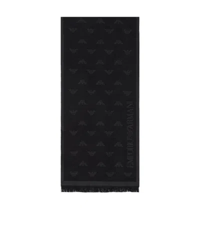 Emporio Armani Logo Embroidered Knit Scarf In Black