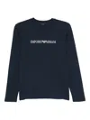 Emporio Armani Crew Neck Cotton Blend Long Sleeves Pajamas In Blue