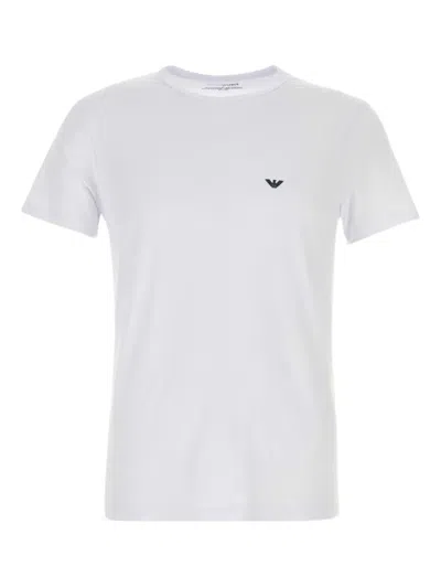 Emporio Armani Brand-patch Crewneck Cotton-jersey T-shirt In Bianco Ottico