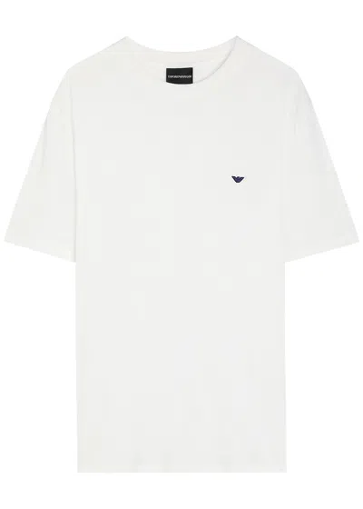Emporio Armani Logo-embroidered Lyocell And Cotton-blend T-shirt In White