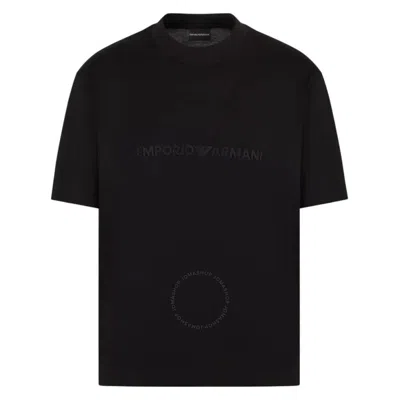 Emporio Armani Logo Embroidered Lyocell-blend T-shirt In Black