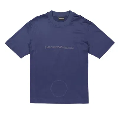Emporio Armani Logo Embroidered Lyocell-blend T-shirt In Blue