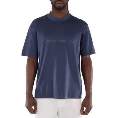 Emporio Armani Logo Embroidered Lyocell-blend T-shirt In Blue