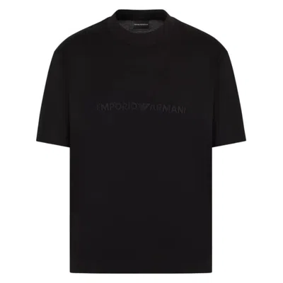 Emporio Armani Logo Embroidered Lyocell-blend T-shirt In Black
