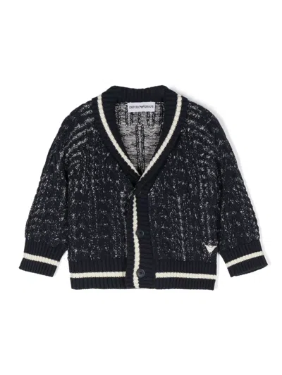 Emporio Armani Babies' Logo-embroidered Marl-knit Cardigan In Blue