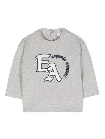 Emporio Armani Babies' Logo-embroidered Mélange T-shirt In Grey