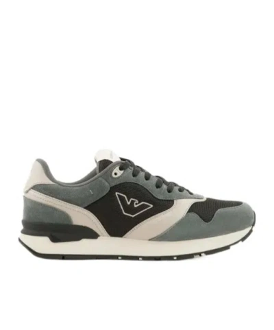 Emporio Armani Logo-embroidered Panelled Sneakers In Black