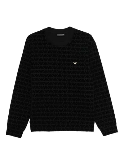 Emporio Armani Logo-embroidered Patterned Sweatshirt In Black