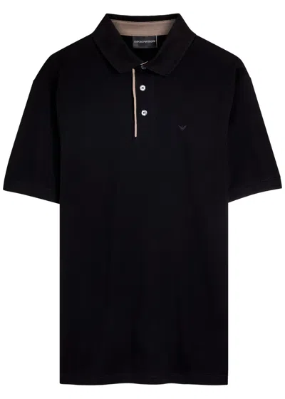 Emporio Armani Logo-embroidered Piqué Cotton Polo Shirt In Black