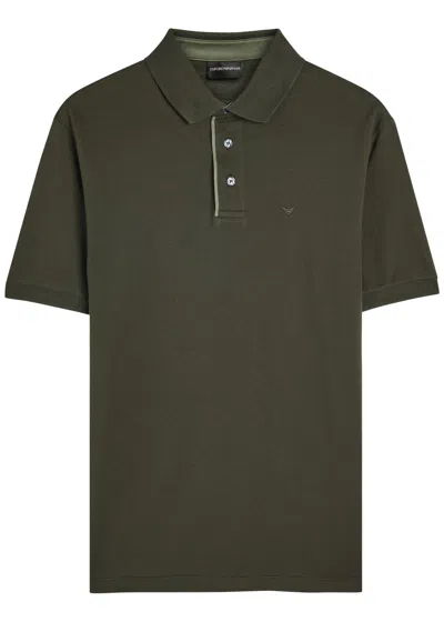 Emporio Armani Logo-embroidered Piqué Cotton Polo Shirt In Brown