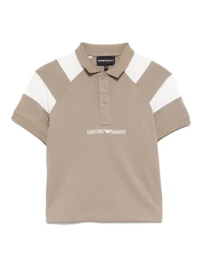 Emporio Armani Logo-embroidered Polo Shirt In 褐色