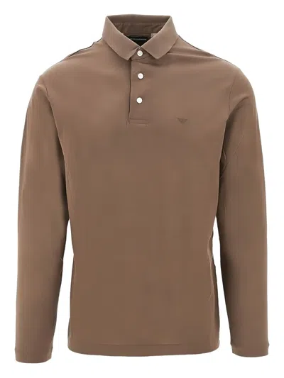 Emporio Armani Logo-embroidered Polo Shirt In Brown