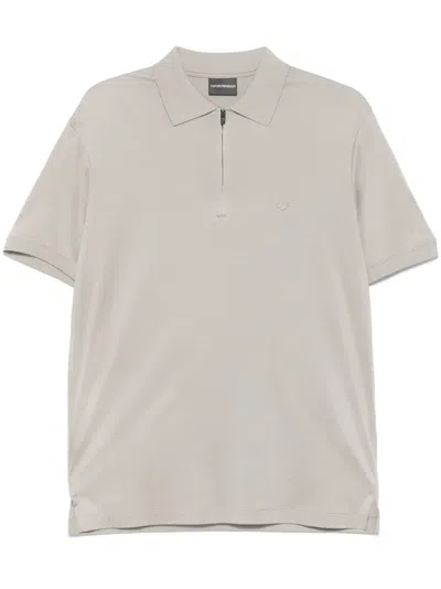 Emporio Armani Logo-embroidered Polo Shirt In Grey