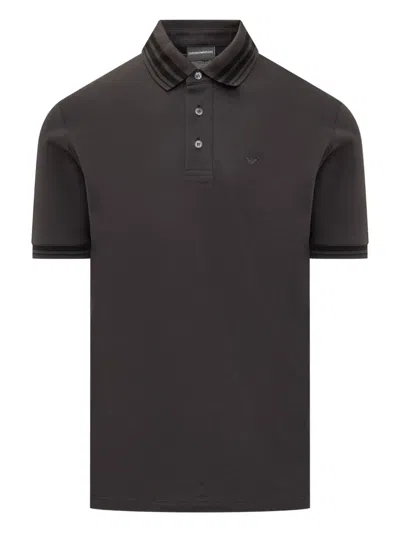 Emporio Armani Logo-embroidered Polo Shirt In Black