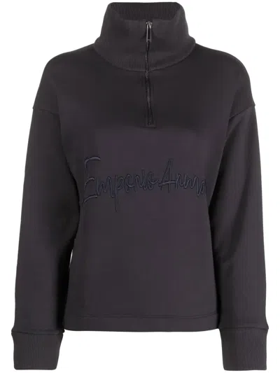 Emporio Armani Logo-embroidered Quarter-zip Sweatshirt In Blue