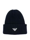 Emporio Armani Logo-embroidered Ribbed Beanie In Blue