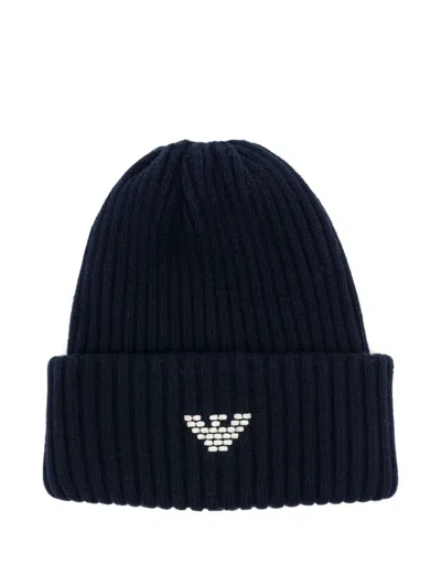 EMPORIO ARMANI LOGO-EMBROIDERED RIBBED BEANIE