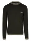 Emporio Armani Crew Neck Virgin Wool Sweater With Contrasting Details In Black