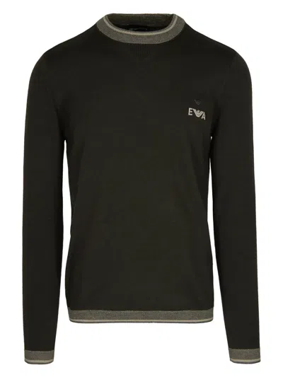 EMPORIO ARMANI LOGO-EMBROIDERED RIBBED-KNIT JUMPER