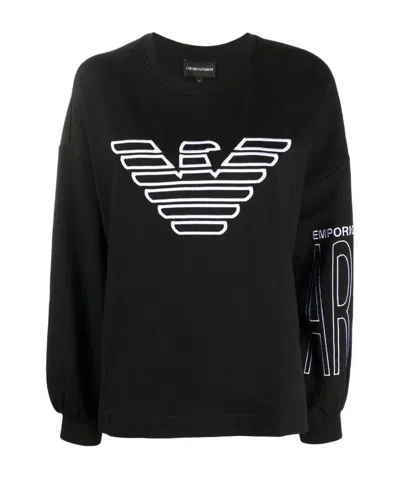 Emporio Armani Logo Embroidered Round Neck Sweater In Black