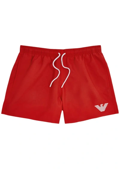Emporio Armani Logo-embroidered Shell Swim Shorts In Red