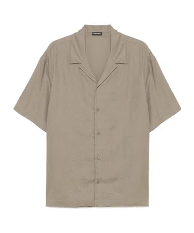 Emporio Armani Logo-embroidered Shirt In Brown