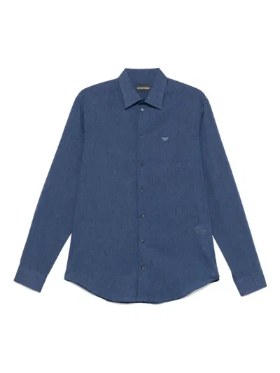 Emporio Armani Logo-embroidered Shirt In Blue