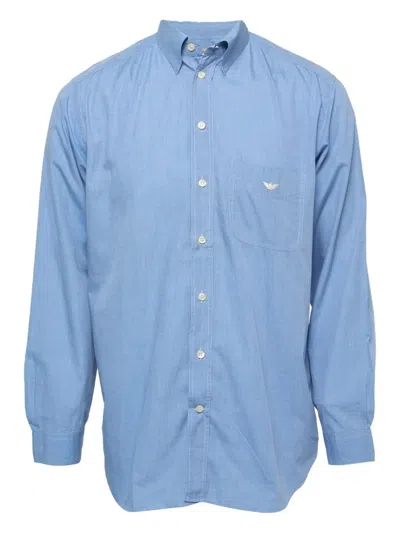 Pre-owned Emporio Armani Logo-embroidered Shirt In Blue