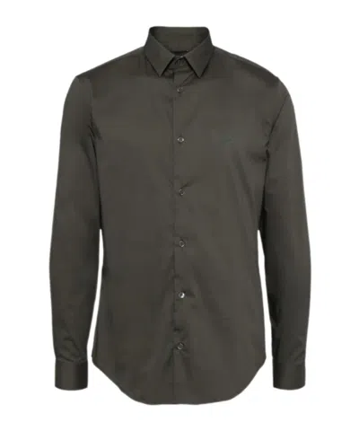 Emporio Armani Logo Embroidered Shirt In Green