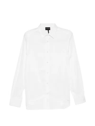 Emporio Armani Cotton Shirt Button Down Collar Long Sleeves In White