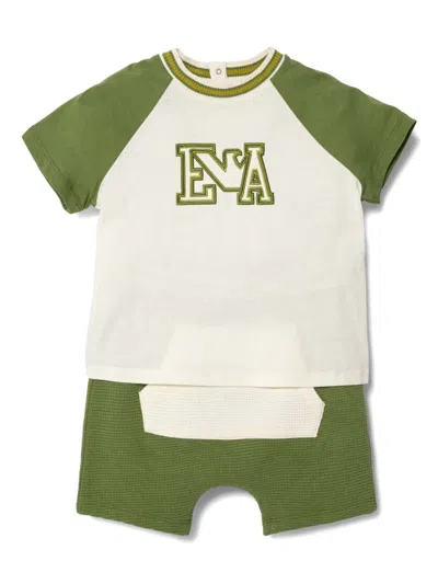 Emporio Armani Babies' Logo-embroidered Short And T-shirt Set In Neutrals