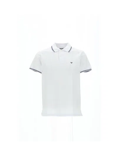 Emporio Armani Logo Embroidered Short Sleeved Polo Shirt In White