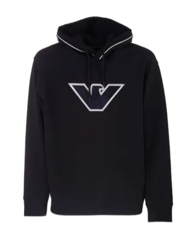 Emporio Armani Logo-embroidered Stretch-cotton Hoodie In Black