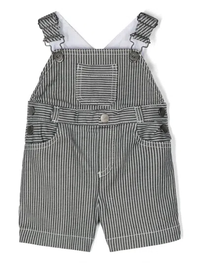 Emporio Armani Babies' Logo-embroidered Striped Dungarees In White