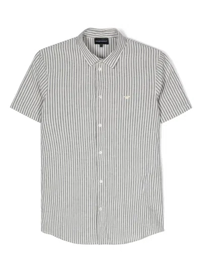 Emporio Armani Kids' Logo-embroidered Striped Shirt In Blue