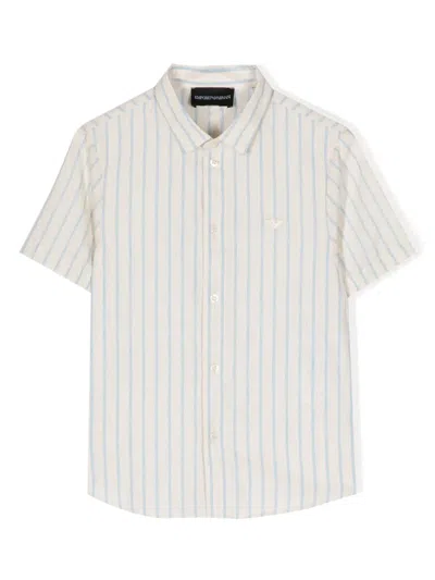 Emporio Armani Kids' Logo-embroidered Striped Shirt In Neutrals