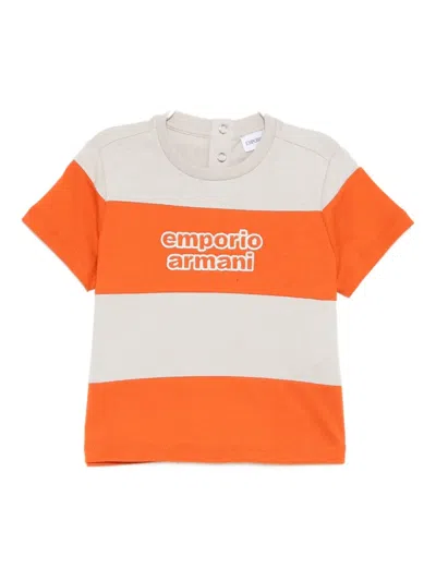 Emporio Armani Babies' Logo-embroidered Striped T-shirt In Multi