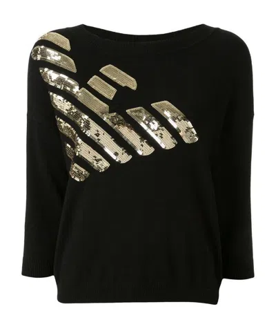 Emporio Armani Logo Embroidered Sweater In Black