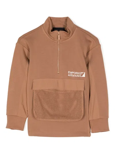 Emporio Armani Kids' Logo-embroidered Sweatshirt In Brown