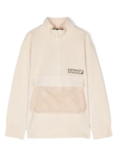Emporio Armani Kids' Logo-embroidered Sweatshirt In Neutrals