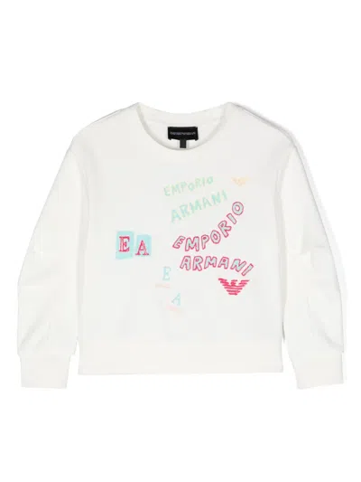 Emporio Armani Kids' Sweatshirt Mit Logo-stickerei In Weiss