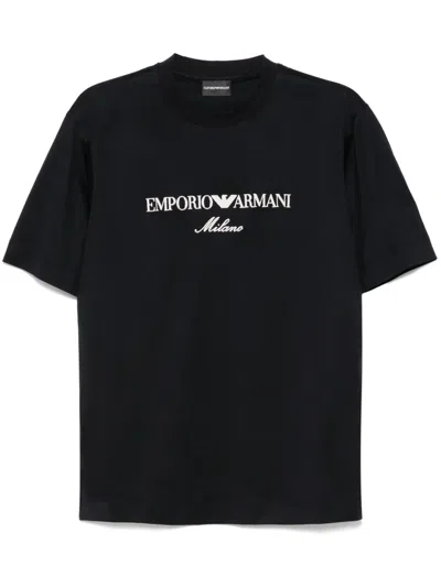Emporio Armani Logo-embroidered T-shirt In Black