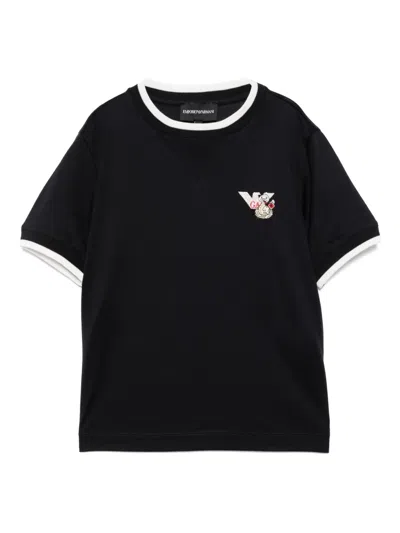 Emporio Armani Logo-embroidered T-shirt In Blue