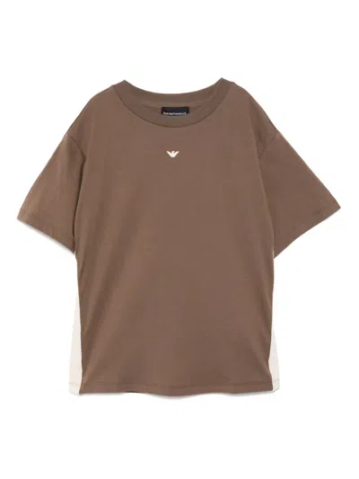 Emporio Armani Kids' Logo-embroidered T-shirt In Brown