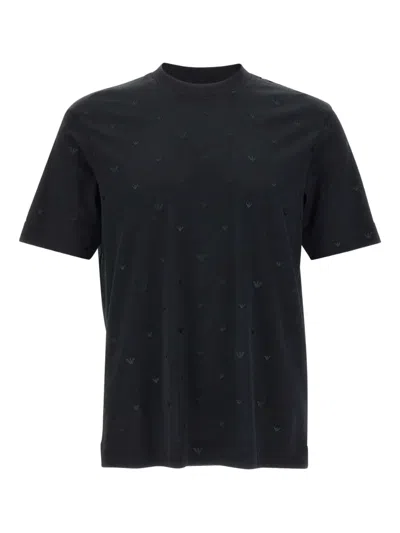 Emporio Armani Logo-embroidered T-shirt In Black