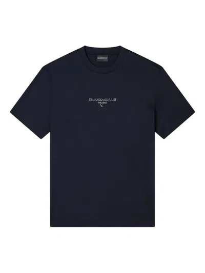 Emporio Armani Logo-embroidered T-shirt In Blue