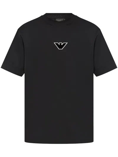 Emporio Armani Logo-embroidered T-shirt In 黑色